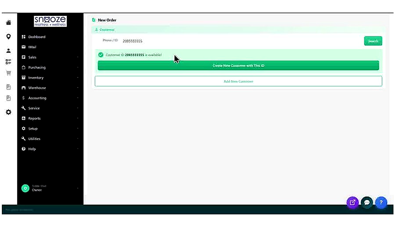 After searching, the system confirms the Customer ID is available with a green tick and the message "Customer ID [number