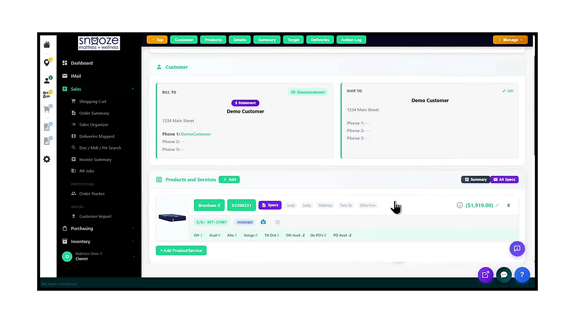 The newly created return order (32726070) showing the Customer tab with Demo Customer’s Bill To and Ship To panels. The 