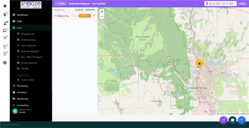 Deliveries Mapped for a single day showing the truck and map.